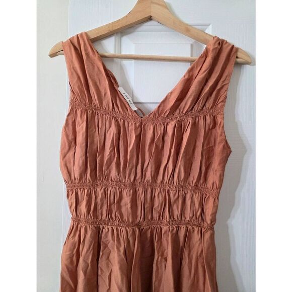 FRAME Cinched V-Neck Crinkled Midi Dress S - Picture 8 of 8